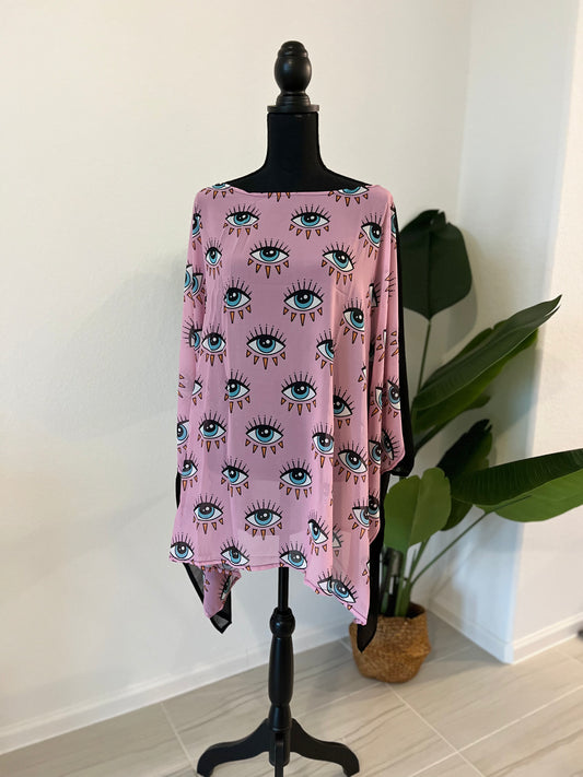 Pink eye short poncho